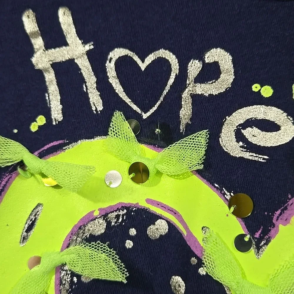 Justice Girls Layered Top Size 12 Navy Lime Graphic Shirt Tween Everyday Tee